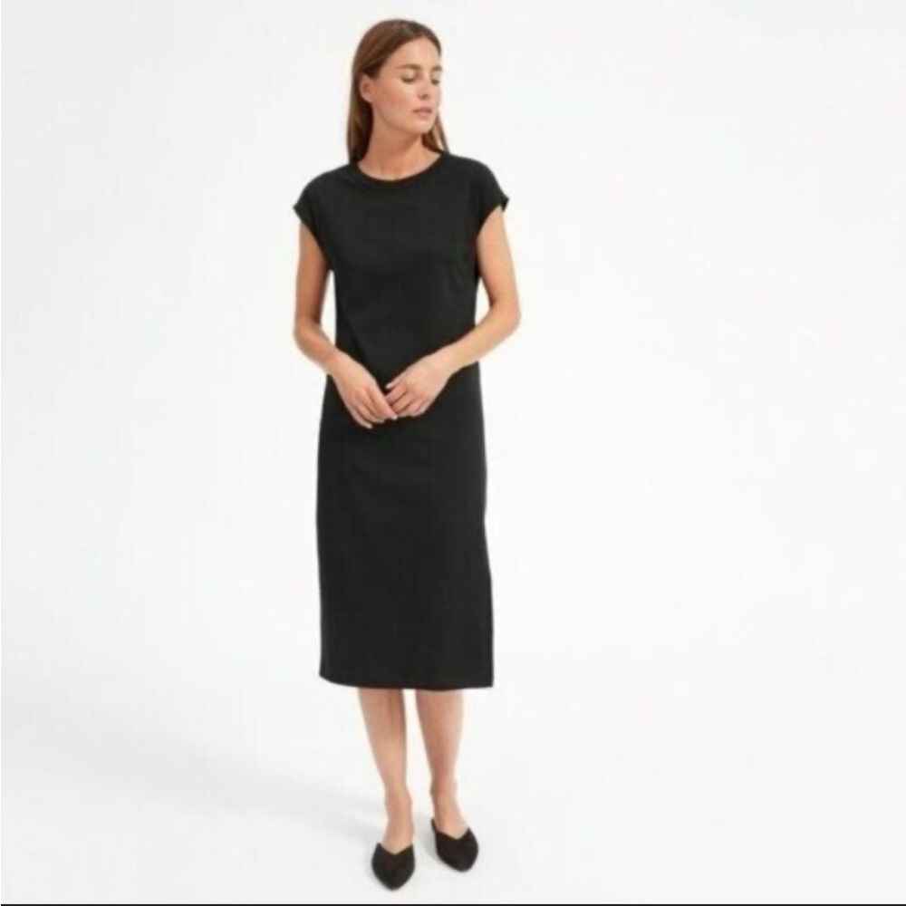 Everlane The Luxe Cotton Side-Slit Tee Dress Cap Sleeve SZ S Black Minimalist